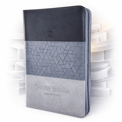 Biblia con Cierre Letra Grande 12 puntos RV1960 tricolor gris y negro con indice