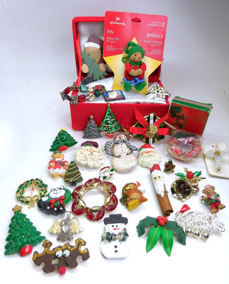 Vintage to Modern Christmas Jewelry 33 Pins Brooches