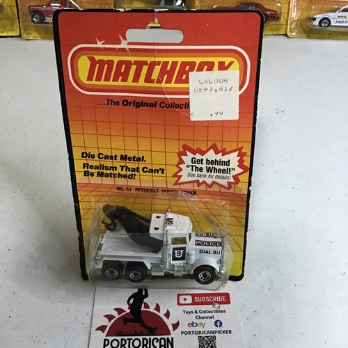Camioneta Matchbox Superfast MB#61 1987 blanca Peterbilt policía naufragio 1/64 Macao