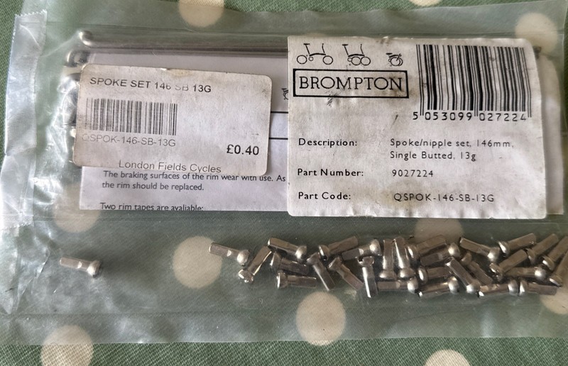 Brompton Spoke Nipple Set - 146mm Silver Single Butted - QSP0K-146-SB-13G