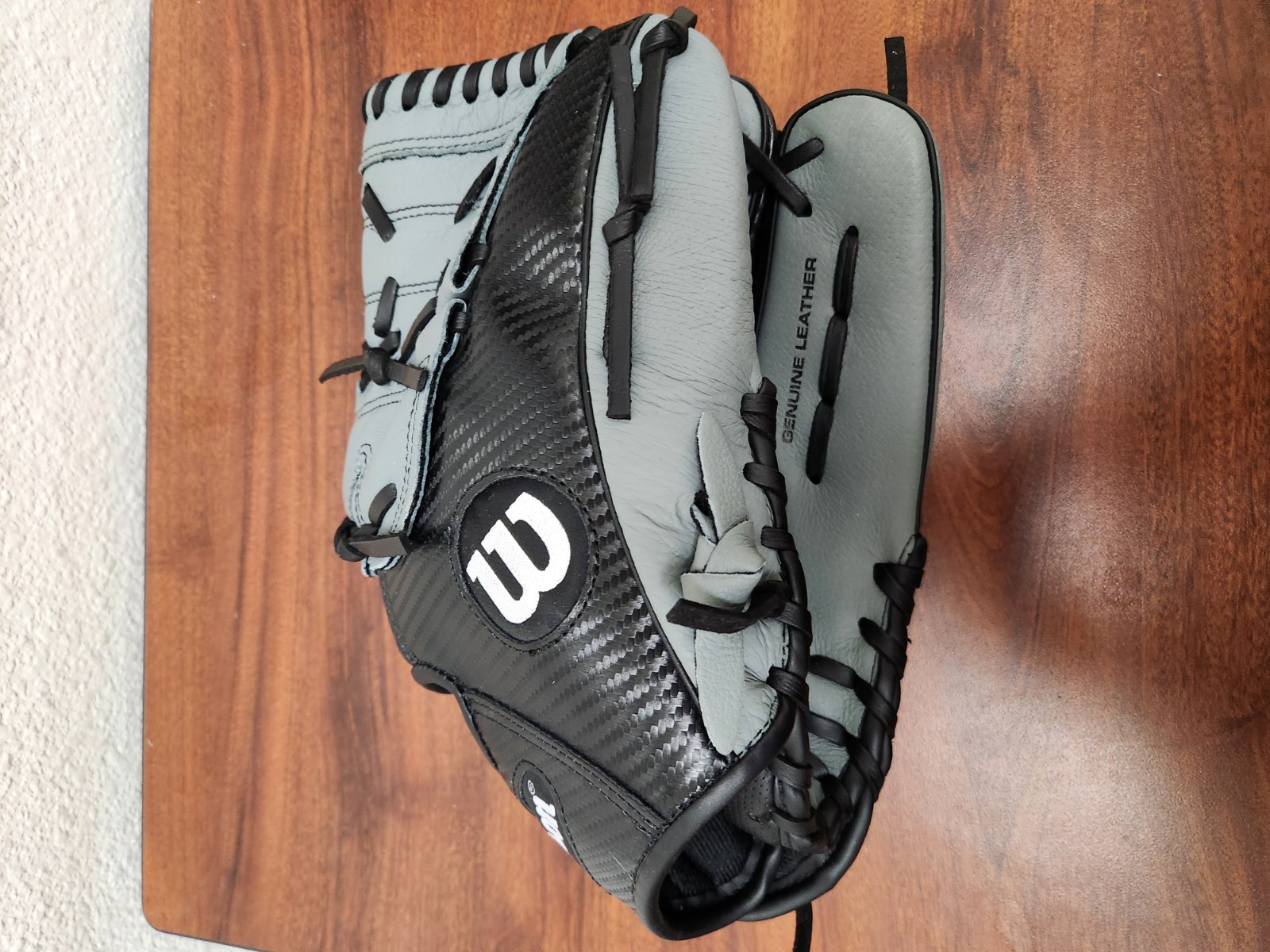 12 Inch Genuine Leather Black Gray Adult  Mitt Rht