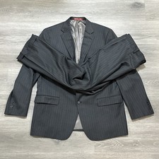 Hart Schaffner Marx Suit Mens 46R Navy Blue Flannel Pinstripe 2 Button