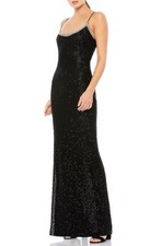 NEW Mac Duggal Lattice Bead Sheath Gown Sz 2 Black Rhinestone Scoopneck 93551