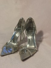 Women  s Silver Rhinestone Strappy Stiletto Heels Size US 9.5 Bridal Prom Party
