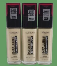 LOREAL Infallible 24hr Fresh Wear Foundation 400 Pearl 1oz Ea 3pcs New!!!