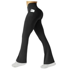 Women's Flare Yoga Pants with Pockets High Waist Flared Leggings Medium Black
