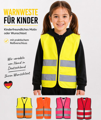 Kinderwarnweste Bedruckte Warnweste für Kinder mit Reißverschluss Leuchtweste