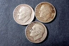 3  Roosevelt Dimes 90% Silver dated 1947S 1950S 1951S Good/VG Condition ROOS 056