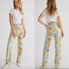 House Of Sunny Pepperland Knit Flared Pants Puzzle Print Women's Size 4