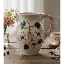 Nichols Pottery Seagrove NC Braided Handle Pink Floral Pitcher 6.5