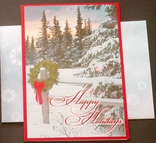 "Winter Seasonal Wreath" (3) Leanin Tree Christmas Cards, New With (3) Envelopes
