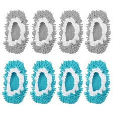 8Pcs Mop Slippers Washable Cleaning Shoes Cover Duster Chenille Grey/Blue
