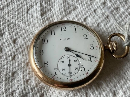 Elgin 12s good gold filled case 7Jewel pocket watch runs well 1912