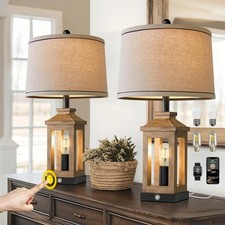 BOBOMOMO 23.75" Natural Wood Farmhouse Table Lamps Set of 2   Retro Nights