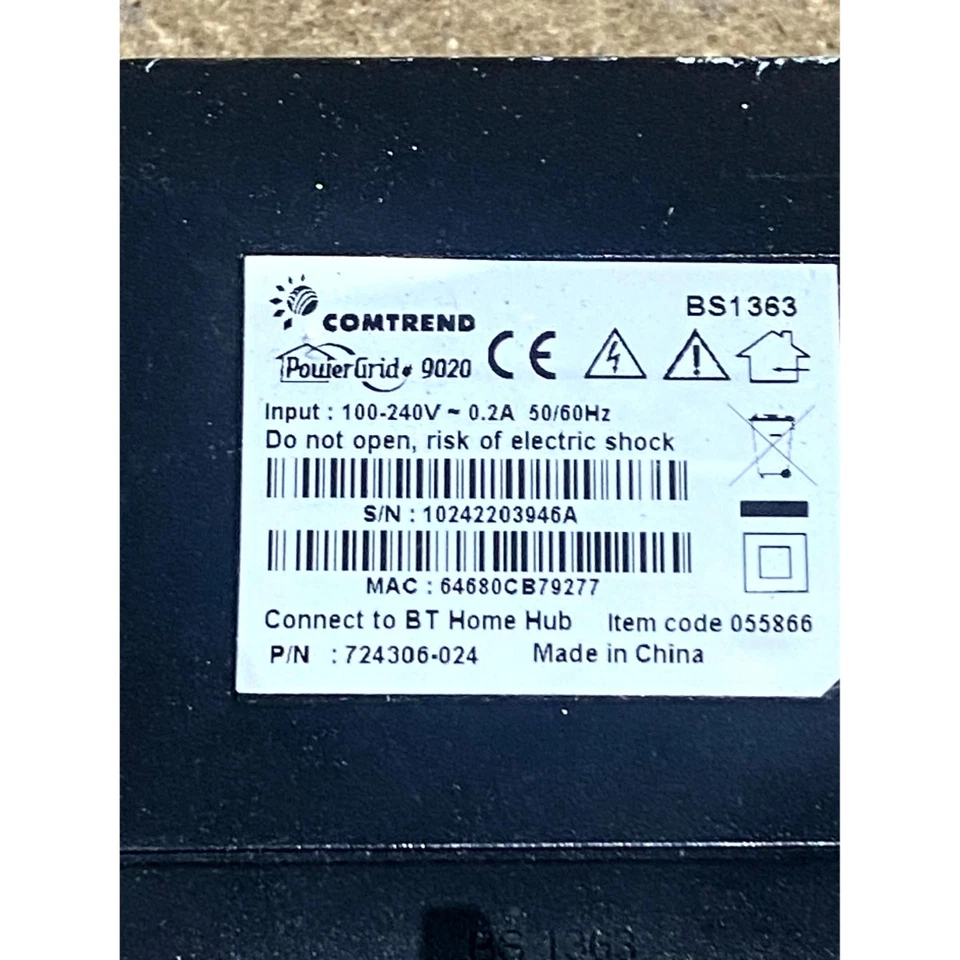 Comtrend Powergrid 9020 Powerline Adapter Black Ethernet LED Indicators UK Plug - Image 4 of 4