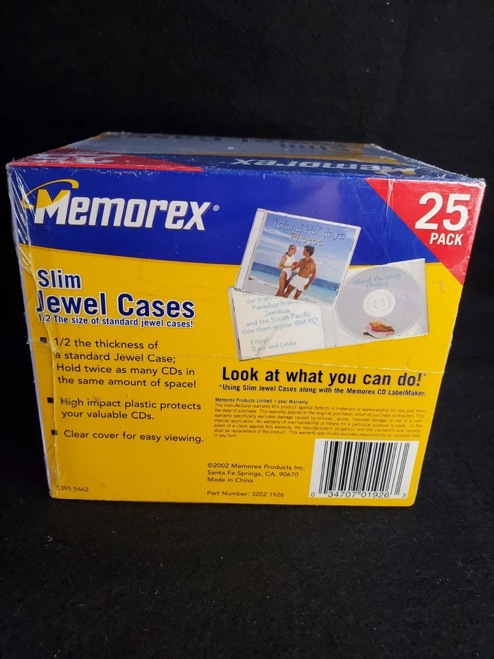 Estuches Joya Delgados CLAROS Memorex NUEVO Paquete Sellado de 25 / CD, DVD, Blue-ray Foto 3 de 4