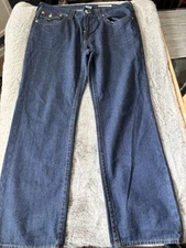 True Religon Ricky Mens Jeans Blue Denim Size 38x32 Flap rear pockets