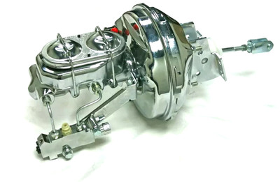 GM 11'' Chrome Power Brake Booster Master Cylinder Disc Drum Kit Chevelle Monte