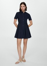 MANGO A LINE FLATTERING PLEATED SHORT SHIRT DRESS 8 NEW DARK NAVY