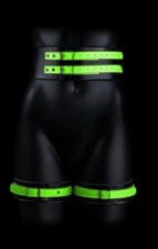 OUCH Thigh Hand Cuffs With Belt Restraint Glow In The Dark NEON GREEN S/M