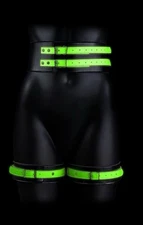 OUCH! Glow In The Dark NEON GREEN Thigh & Hand Cuffs With Belt Restraint | L/XL