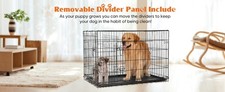Double Door Folding Metal Dog Crate w/ Leak-Proof Plastic Tray Multiple Sizes