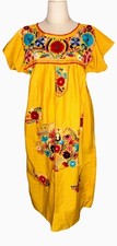 Vintage Hand Embroidered Mexican Oaxacan Puebla Fiesta Sundress Yellow Sz M
