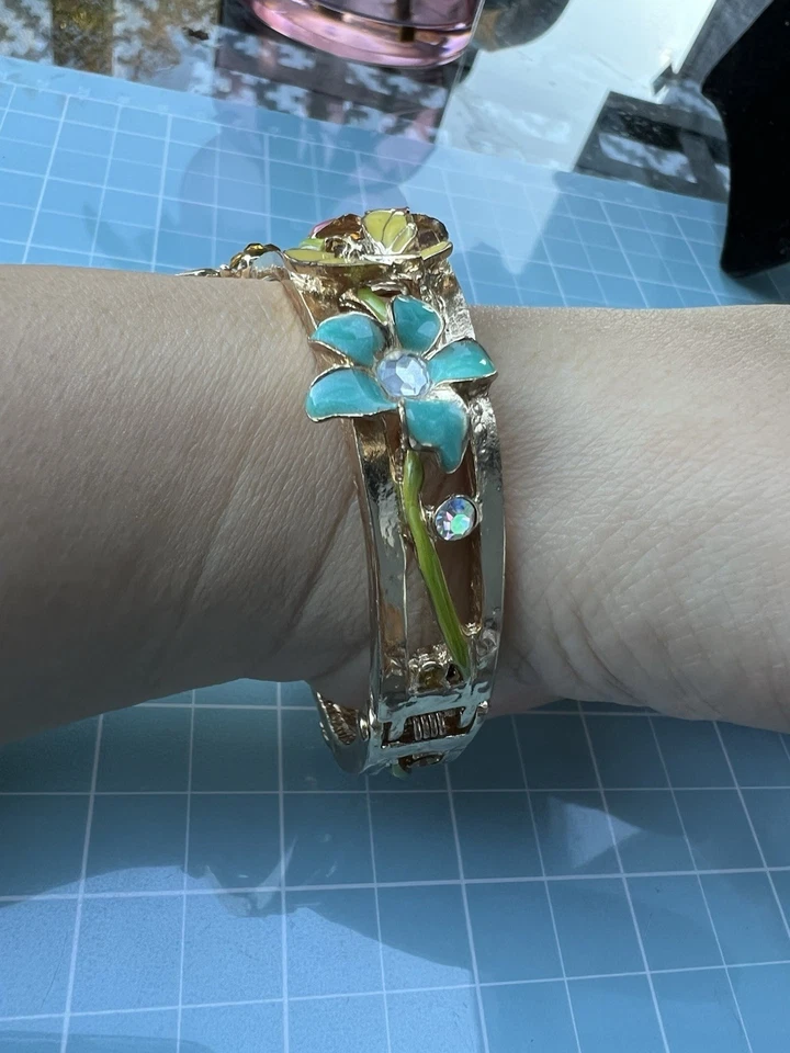 "Brazalete brazalete vintage Coldwater Creek dorado floral mariposa Beatle estrás 7""" Foto 3 de 4