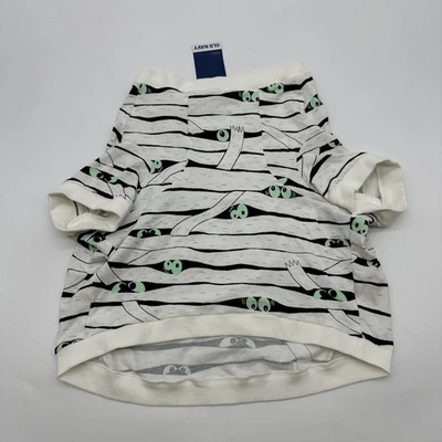 Old Navy Dog Tee XL White Striped Black Aop ..#31749 - Image 1 of 4