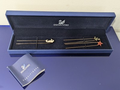 Swarovski Hair Pins - Seahorse, Star and Plant in Box.