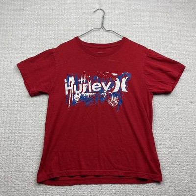 Hurley Y2K Grunge Logo Red / Blue T Shirt Skater / Surf Distressed Men Read