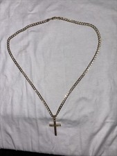 14k diamond cut gold chain 24 inch With Cross Pendant