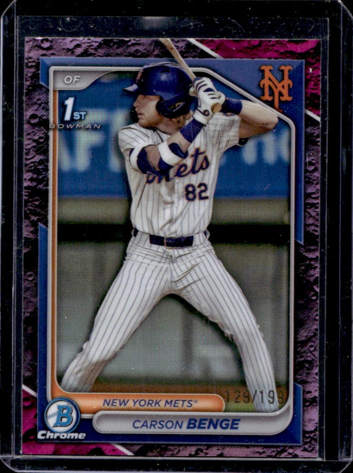 2024 Bowman Draft Carson Benge Chrome Fuchsia Lunar Refractor 1st #/199 Mets