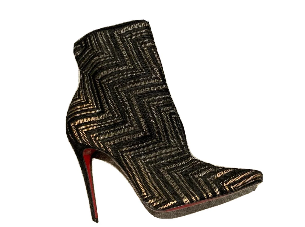 Black Christian Louboutin So Kate Mesh Chevron Booties Ankle Boots 40 US 10 UK 7
