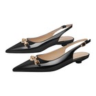 Women's Pointed Toe Slingback Kitten Heels Buckle Pumps Chain Embroidered Shoes