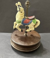 Vintage Carousel Horse on Wooden Stand - Wind-up Music Box
