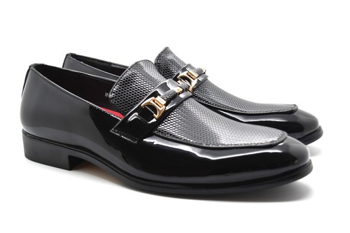 HERREN SLIPPER FORMELLES PATENT GLÄNZEND PARTY HOCHZEIT BÜRO KLEID SCHNALLE ANZUG SCHUHE UK - Bild 5 von 8