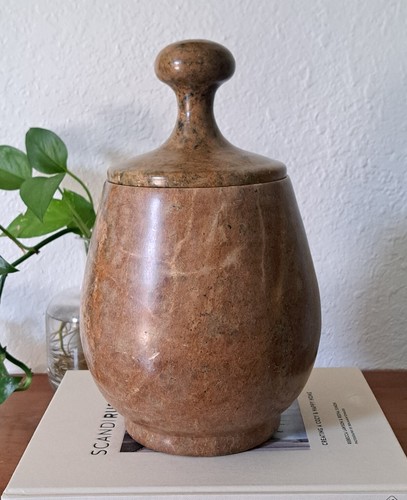 Unique Canister Soapstone Natural Neutral Genie Jar Lid Curated Niche 11" - Picture 5 of 11