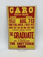 Vtg Strand Theater Poster Caro, MI Drive-in 22x14 The Graduate 1968 Yellow & Red