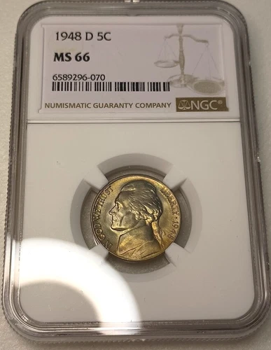 Golden Toned 1948-D Jefferson Nickel 5C NGC MS66 #6589296-070