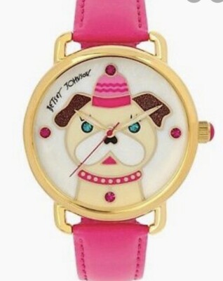 $75 Betsey Johnson Fuchsia Strap Dog Watch WB8