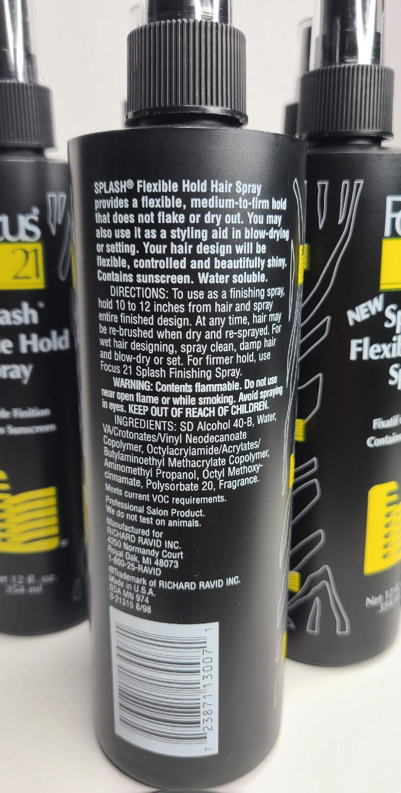 6 Richard Ravid FOCUS 21 Splash Flexible Hold Spray 12oz Hairspray Made in USA