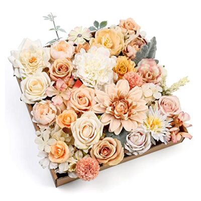  Artificial Flowers Rose 32pcs Silk Mix Peony Daisy Hydrangea Champagne Powder