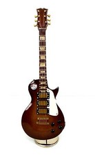 Brown Electric Guitar Miniature Statue Replica 9" Storage Case Display Stand