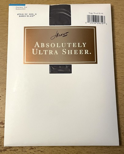 Vtg NOS Hanes Absolutely Ultra Sheer Panty Hose Sandalfoot Size D Barely Black - Afbeelding 1 van 9