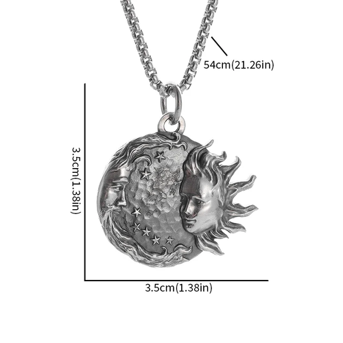 Sun Moon Medallion Necklace Jewelry Silvery Couple Love Pendant - Picture 6 of 6