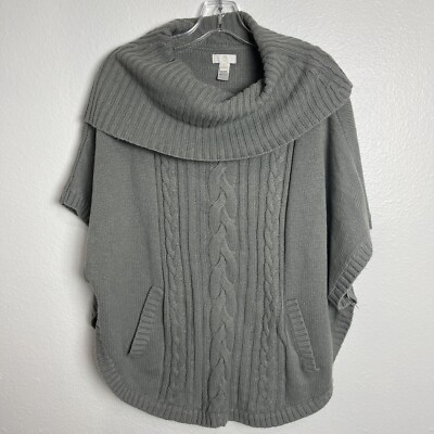 Crown Ivy Small Sweater Poncho Cowl Neck Grey Cable Knit