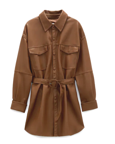 ZARA NWT CAMEL BROWN BELTED FAUX 