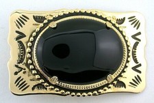 Black Onyx 40x30 Cabochon Southwest Theme Gold Color 2 1/2 Inch Belt Buckle