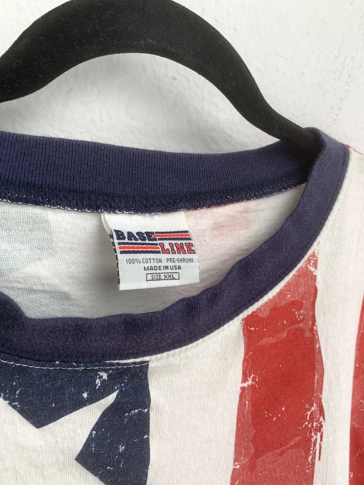 Camiseta Base Line Camiseta Bandera Americana Talla XXL Hecha en EE. UU. Algodón SS De Colección Foto 3 de 4